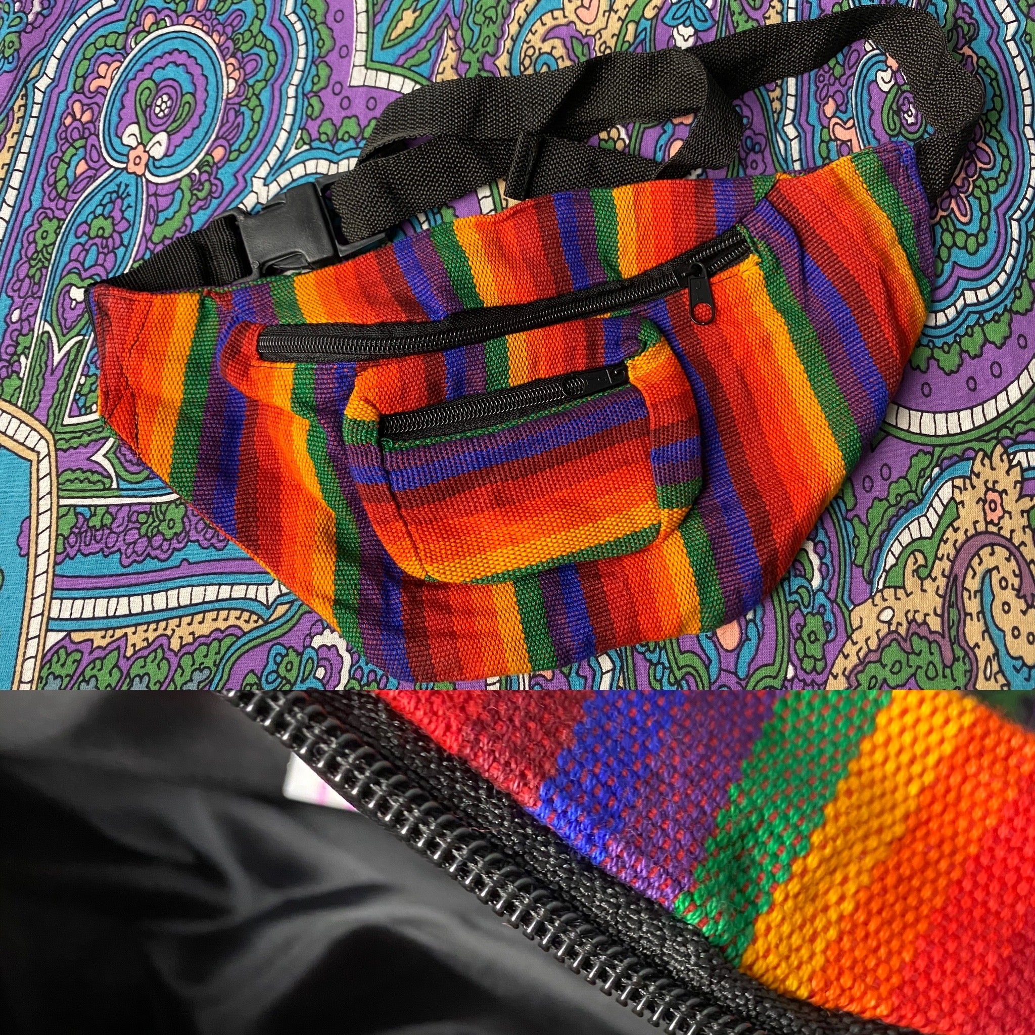 Woven Fanny Pack (Dark Rainbow)