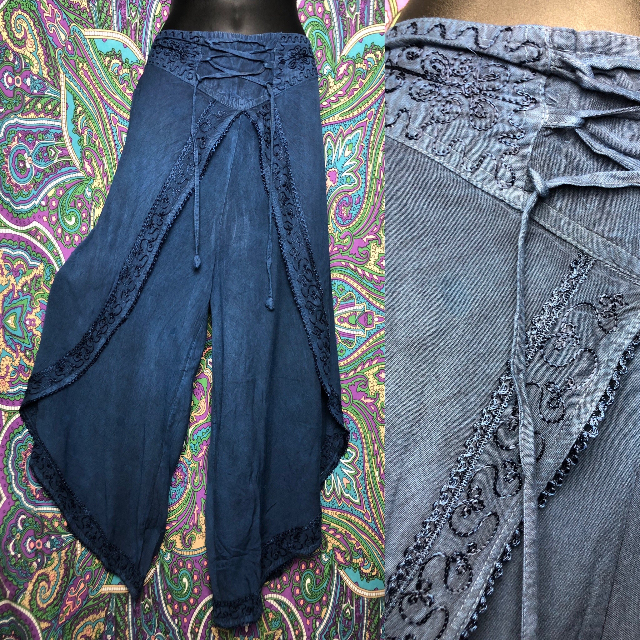 Indigo Embroidery Tulip Pants