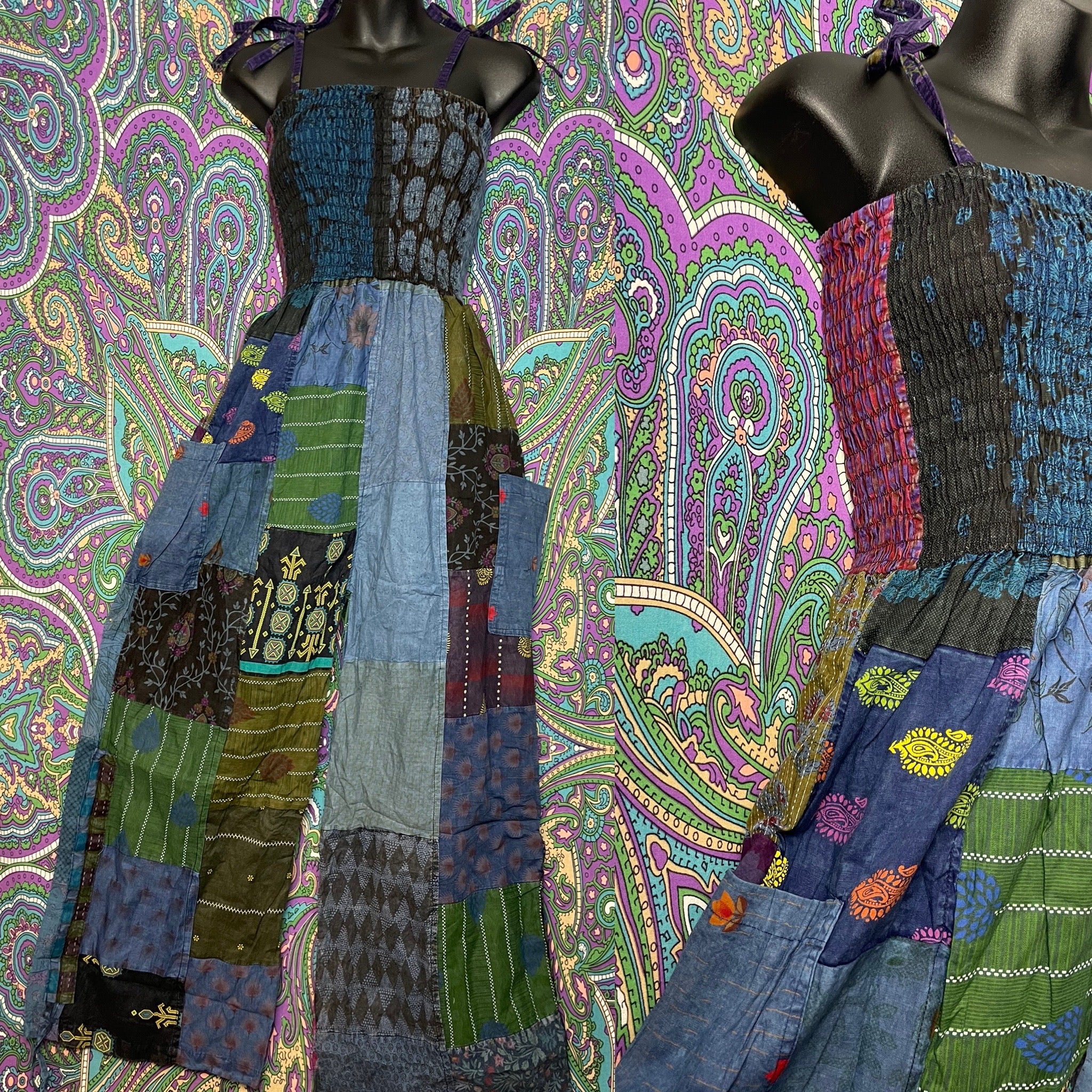 Tie top Patchwork Jumpsuit - Blue