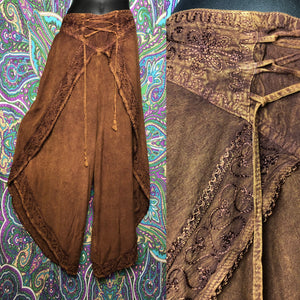 Brown Embroidery Tulip Pants
