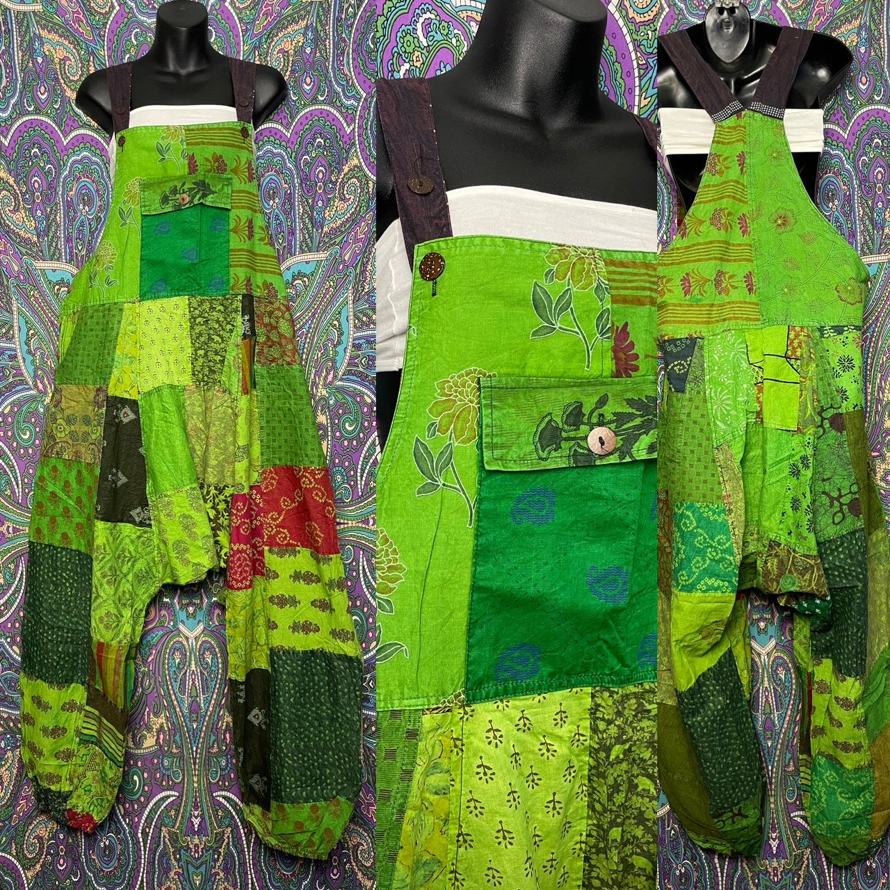 Patchy dropped crotch jumpsuit (green)