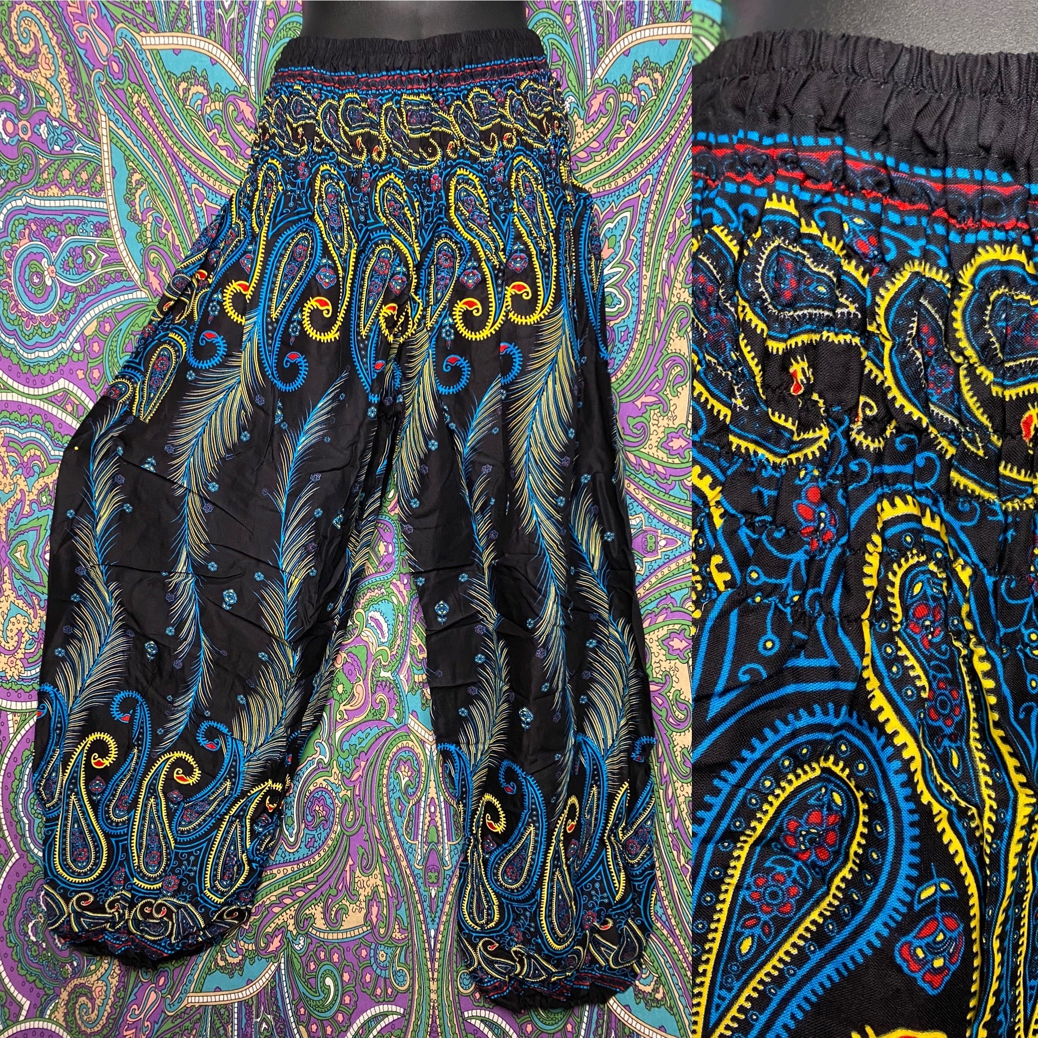 Paisley Feather Harem Pants  *Blue