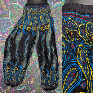 Paisley Feather Harem Pants  *Blue