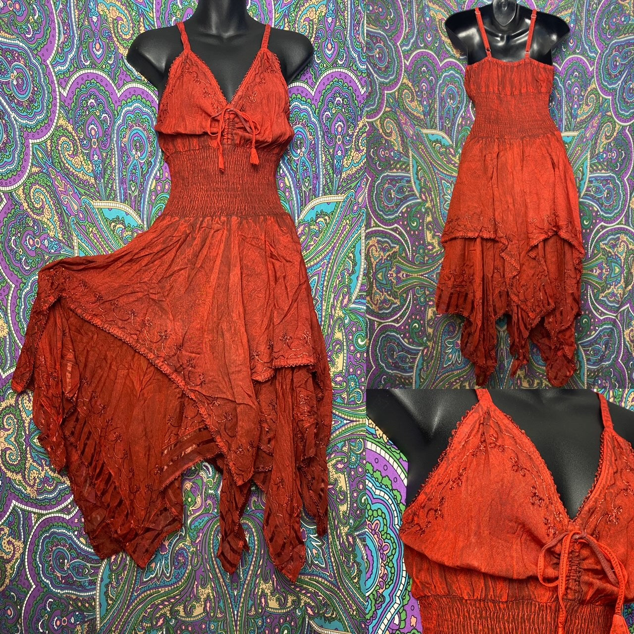 Embroidered Asymmetrical Sundress Red