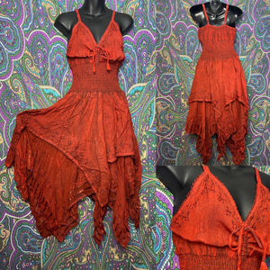 Embroidered Asymmetrical Sundress Red