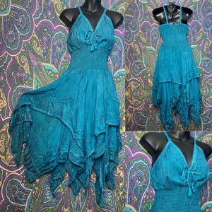Embroidered Asymmetrical Sundress Turquoise