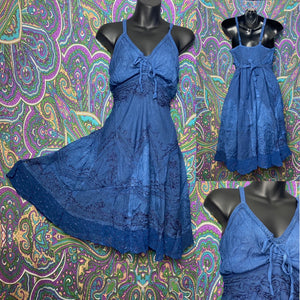 Embroidered Spinner Sundress Blue