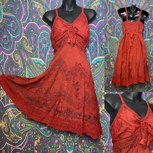 Embroidered Spinner Sundress Red