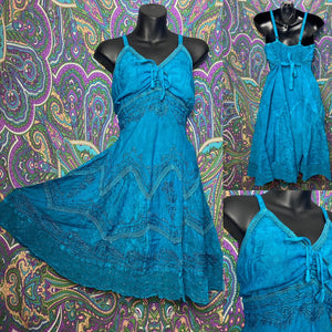 Embroidered Spinner Sundress Turquoise